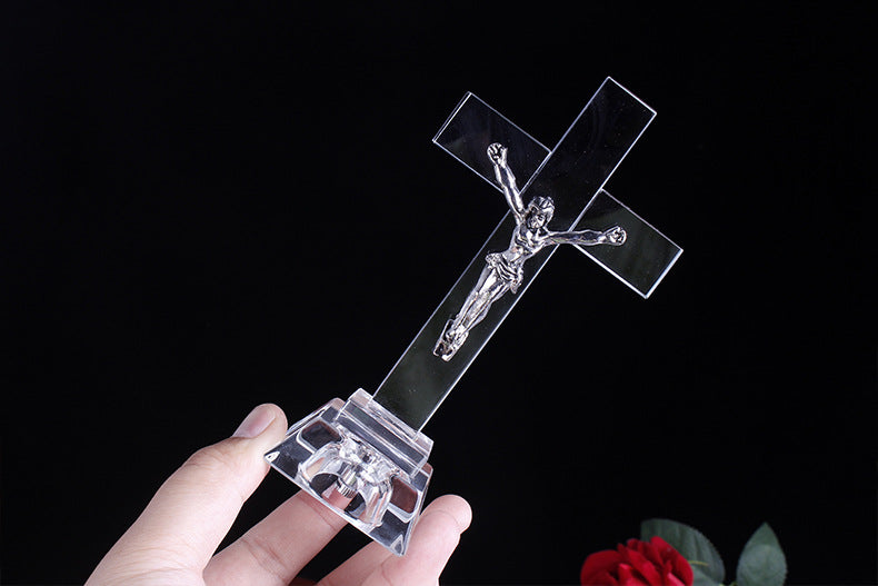 Christian Gifts Nightlight Crystal Jesus Cross Statue Religious Style