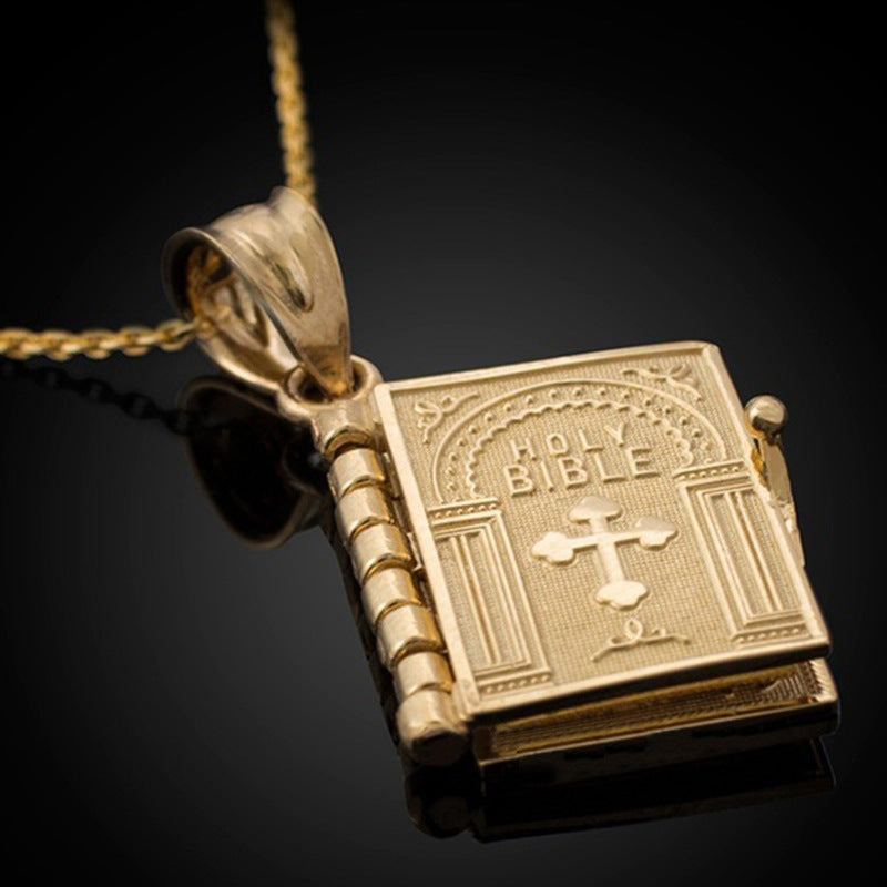 Religion Necklace Openable Holy Bible Book Pendant Necklaces Christian Judaism Catholicism Orthodox Jewelry