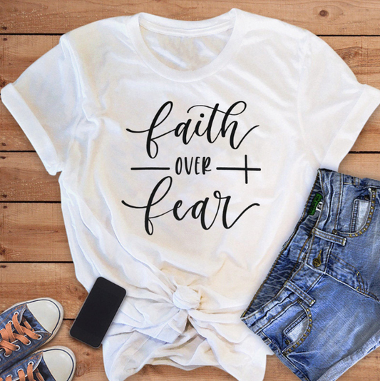 Faith Over Fear Christian T-Shirt Religion Clothing For Women Faith Shirt