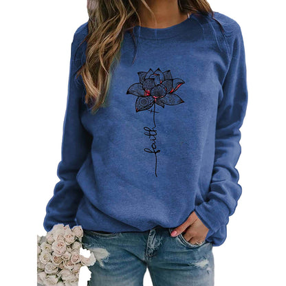 Ladies Faith Letter Print Round Neck Long Sleeve T-shirt