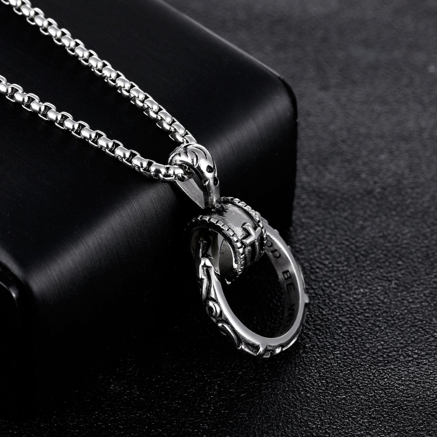 Christian Immortal Circle Pendant Cross Men's Titanium Steel Necklace Gift