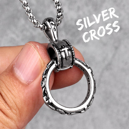 Christian Immortal Circle Pendant Cross Men's Titanium Steel Necklace Gift