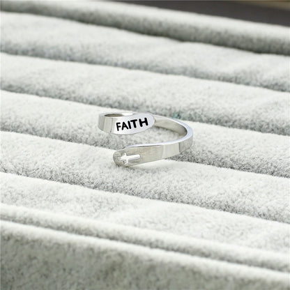 Hollow Cross Double Ring Stainless Steel Engraved Faith Simple Ring