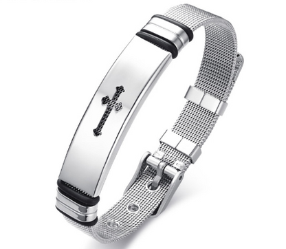 Stainless Steel Cross Bible Charm Bracelet Wristband For Men Adjustable Watch Bands Bracelet Christian Jewelry