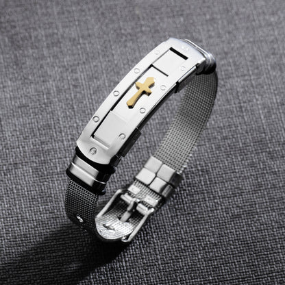 Stainless Steel Cross Bible Charm Bracelet Wristband For Men Adjustable Watch Bands Bracelet Christian Jewelry