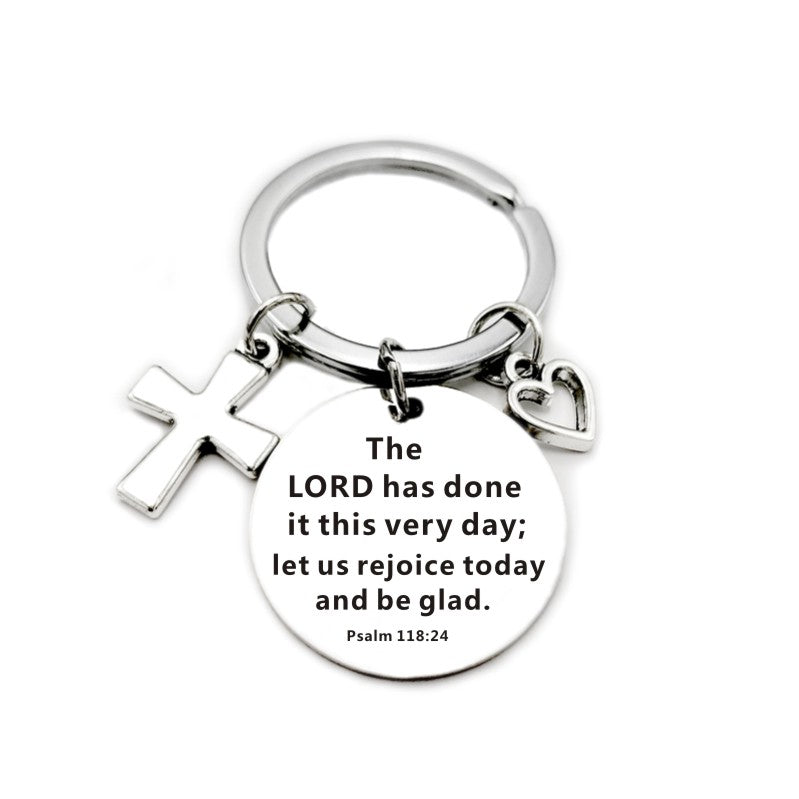 Christian Bible Scripture Pendant Cross Heart Charms Keychain