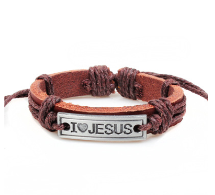 Religious Jewelry Christian I Love Jesus Alloy Leather Bracelet Wholesale Bracelet