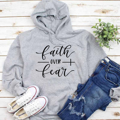 Faith Over Fear solid color hooded sweatshirt