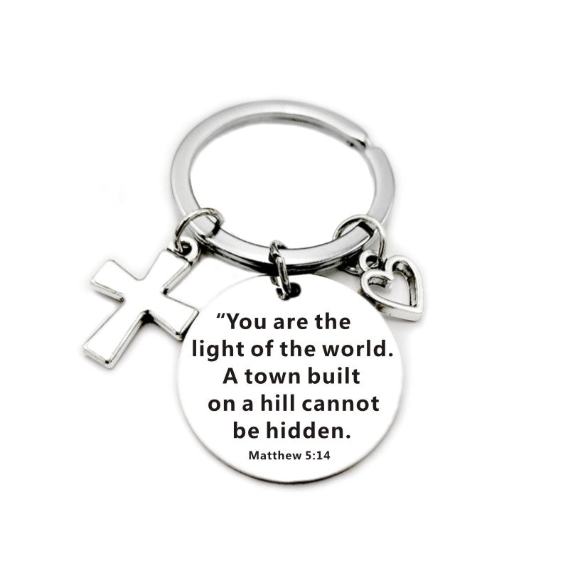 Christian Bible Scripture Pendant Cross Heart Charms Keychain