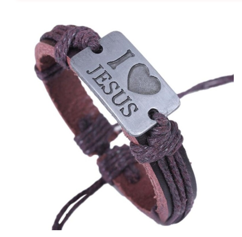 Religious Jewelry Christian I Love Jesus Alloy Leather Bracelet Wholesale Bracelet