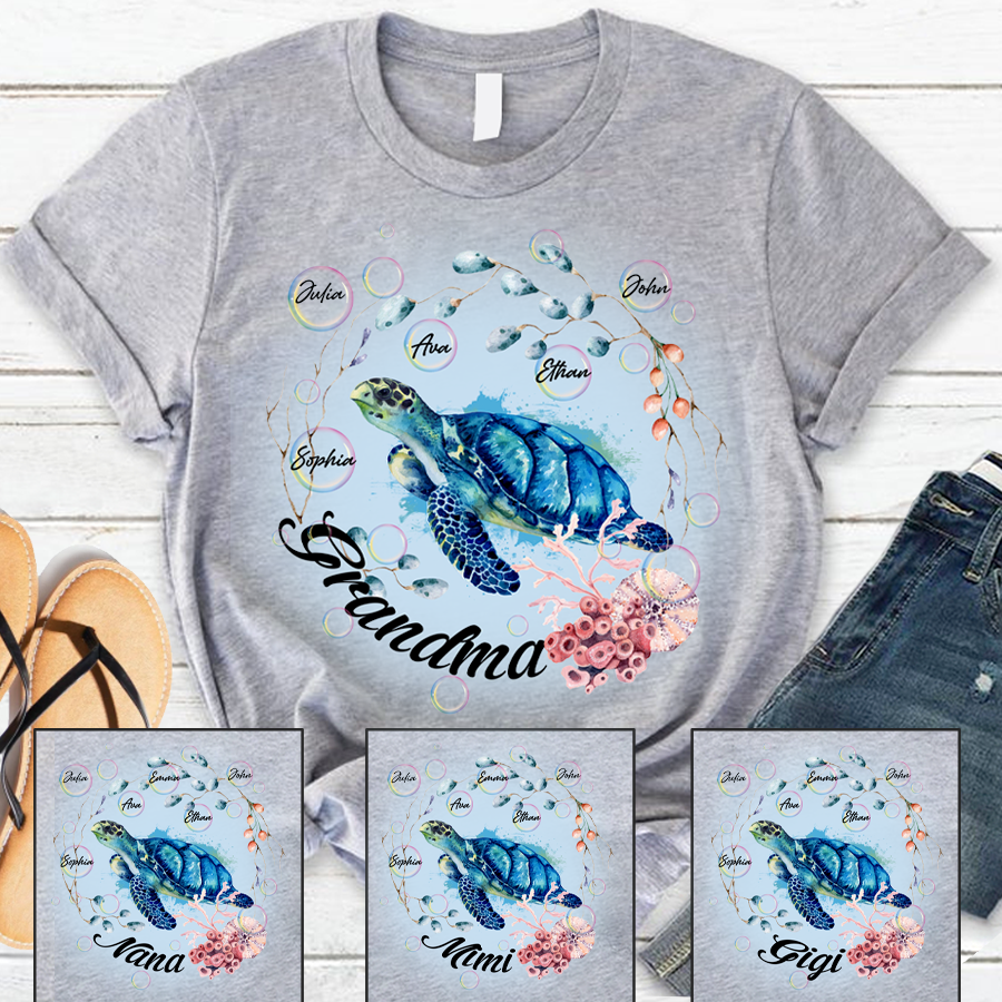 Personalized Granny Turtle With Grandson Name T-Shirt