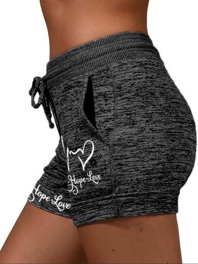 European And American Ladies Faith Hope Love Printed Lace-up Shorts