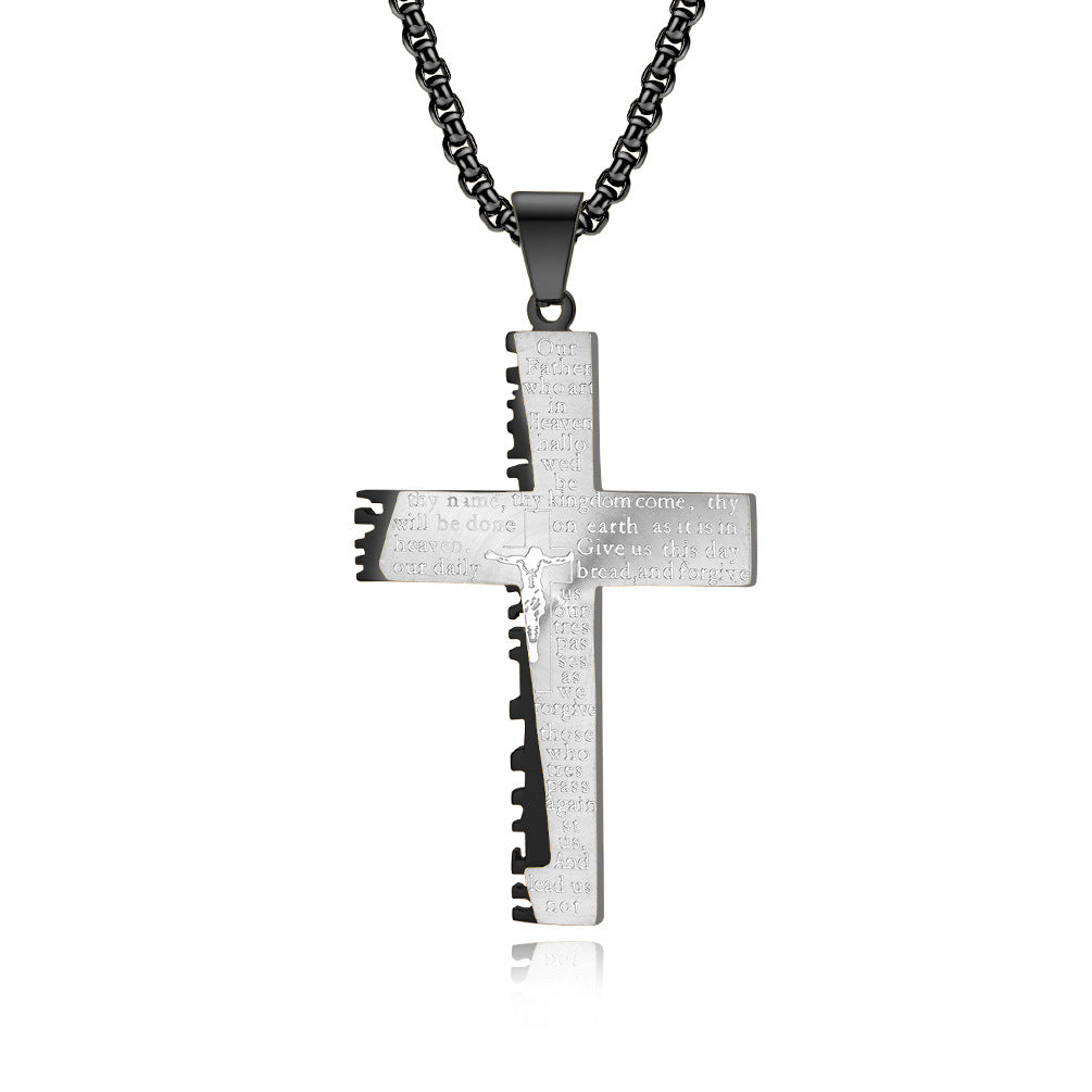 Christian Jesus Cross Necklace Double Men's