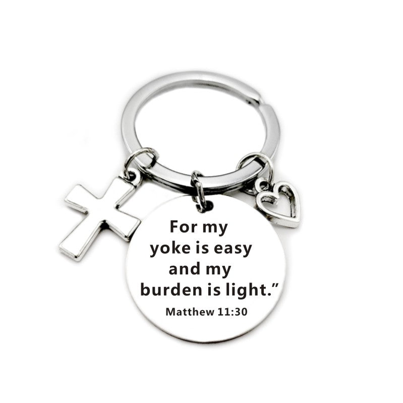 Christian Bible Scripture Pendant Cross Heart Charms Keychain